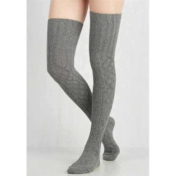 Women Over Knee Socks Fashion Female Sexy Stockings Warm Long Boot Knit Thigh-High Gray Khaki Blue Black