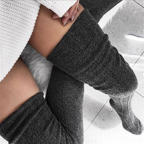 Women Over Knee Socks Fashion Female Sexy Stockings Warm Long Boot Knit Thigh-High Gray Khaki Blue Black