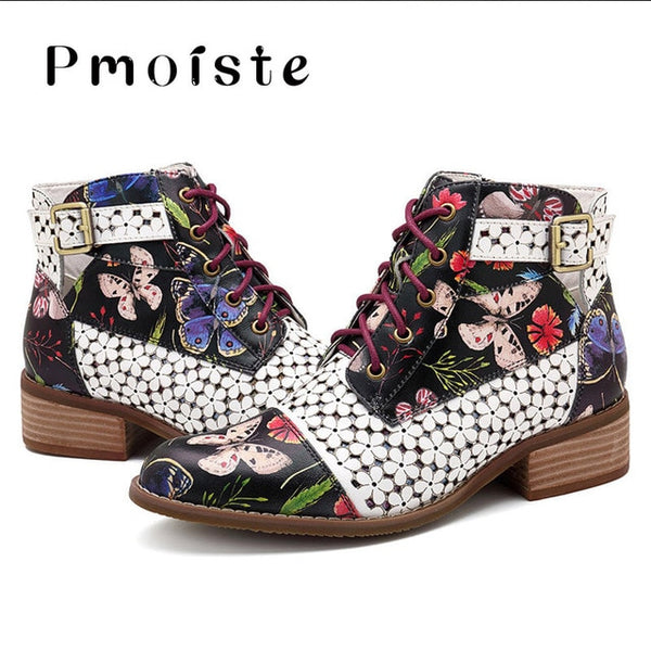 2019 New Ankle boots women Fashion Beautiful Flower pattern boot female Rubber boots for women Wear-resistant Zipper shoes