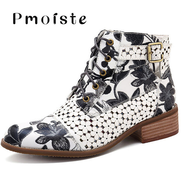 2019 New Ankle boots women Fashion Beautiful Flower pattern boot female Rubber boots for women Wear-resistant Zipper shoes