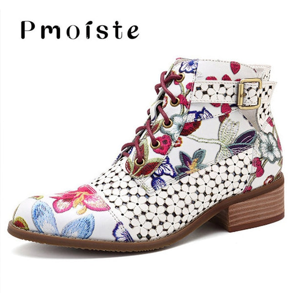 2019 New Ankle boots women Fashion Beautiful Flower pattern boot female Rubber boots for women Wear-resistant Zipper shoes