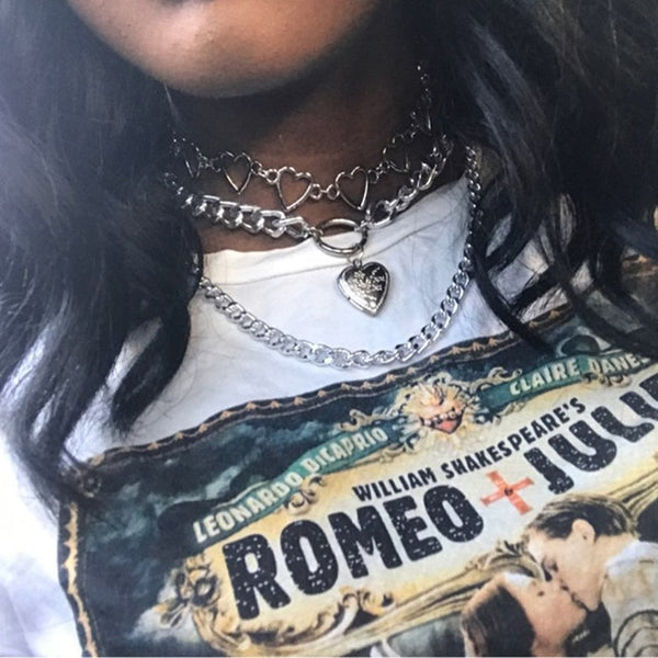 Bls-miracle Fashion Love Heart Link Single Layer Choker Necklaces For Women Golden Necklace Jewelry Valentines Party Girl Gift