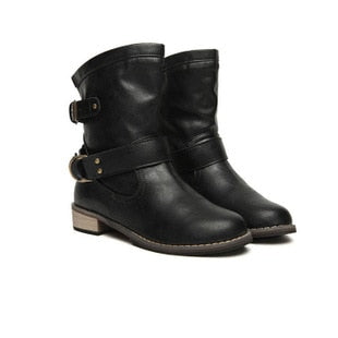 Women winter boots Motorcycle superstar buckle boots women shoes 2020 fashion classic pu leather winter women boots ladies shoes