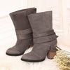 Women Boots Fashion round Toe Women winter Boots Comfortable Square Heel Flock Shoes Women Belt decoration Mid-calf Martin Boots