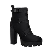 2020 New Fashion Spring Autumn Platform Ankle Boots Women 12cm Thick Heel Platform Boots Ladies Worker Boots Black Big Size 43
