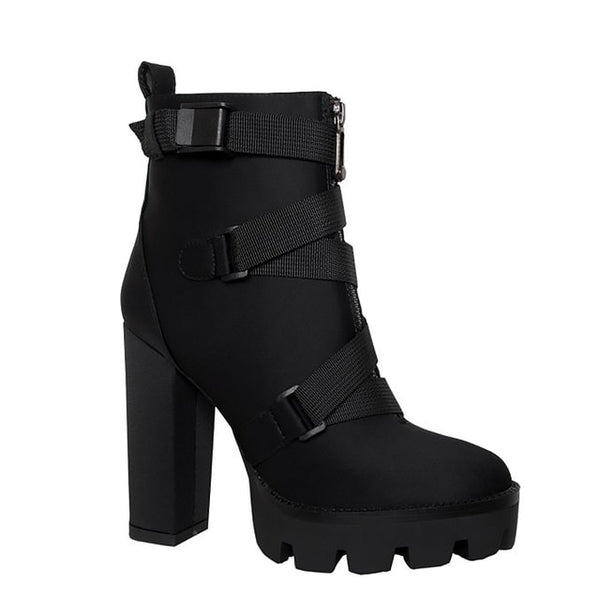 2020 New Fashion Spring Autumn Platform Ankle Boots Women 12cm Thick Heel Platform Boots Ladies Worker Boots Black Big Size 43
