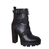 2020 New Fashion Spring Autumn Platform Ankle Boots Women 12cm Thick Heel Platform Boots Ladies Worker Boots Black Big Size 43