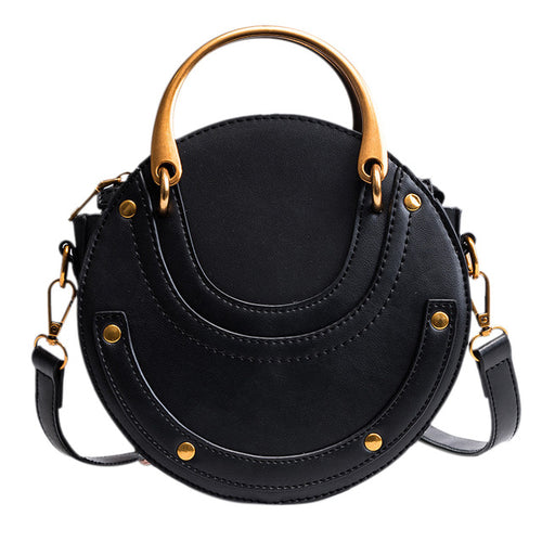 LJL Circular Scrub PU Leather Women Bags Retro Handbag Small Round Women Shoulder Mini Bag