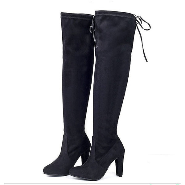 Sexy Over-the-knee Boots Women Boots Female Winter Shoes Woman Lace Up Fashion Suede High Heels Boots Thigh High Boots 41 42 43