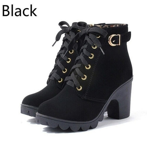 2020 New Autumn Winter Women Boots High Quality Solid Lace-up European Ladies shoes PU Leather Fashion Boots Free Shipping