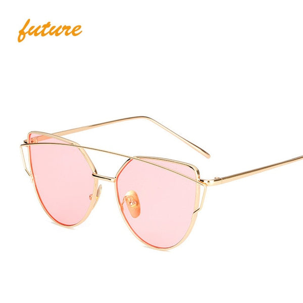 Fashion Cat Eye Mirror Sunglasses Women Vintage Round Reflective Metal Frame Sunglasses Brand Designer UV400 2020