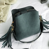 2019 Fashion Scrub Women Bucket Bag Vintage Tassel Messenger Bag High Quality Retro Shoulder Bag Simple Crossbody Bag Tote