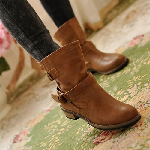 Women winter boots Motorcycle superstar buckle boots women shoes 2020 fashion classic pu leather winter women boots ladies shoes