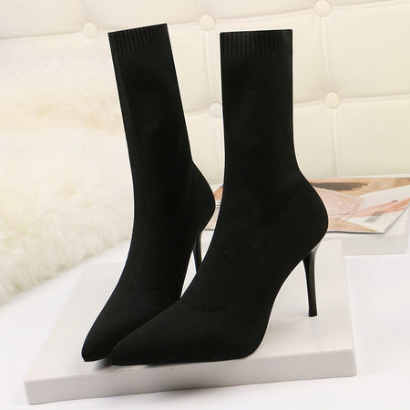 ISNOM High Heels Boots Women Cow Leather Ankle Boot Square Toe Shoes Female Fashion Party Zip Shoes Ladies Spring 2020 New