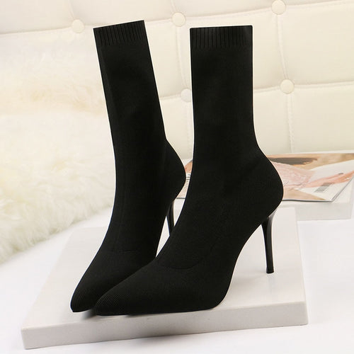 SEGGNICE Sexy Sock Boots Knitting Stretch Boots High Heels For Women Fashion Shoes 2020 Spring Autumn Ankle Boots Booties Female