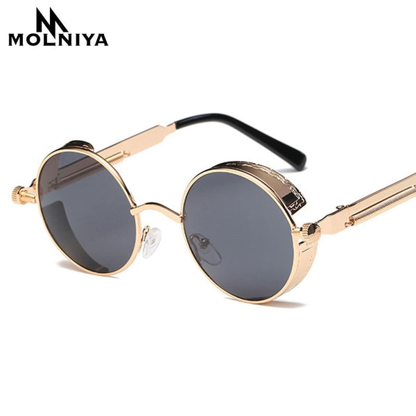 Metalen Ronde Steampunk Zonnebril Mannen Vrouwen Mode Bril Merk Designer Retro Frame Vintage Zonnebril Hoge Kwaliteit UV400