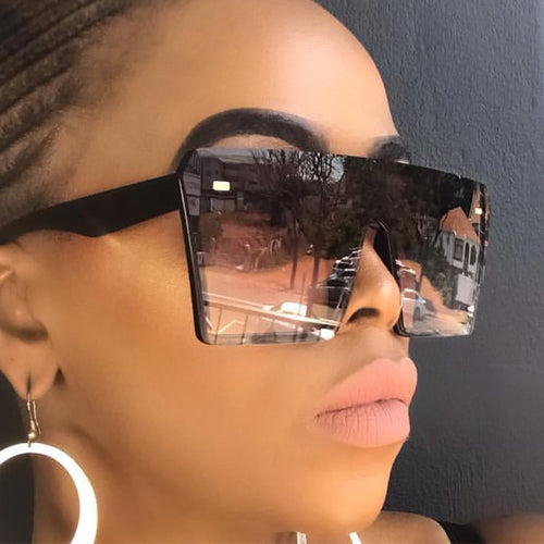 Sobredimensionado cuadrado Gafas de sol de las mujeres 2019 de moda de marca de lujo superior plano Rojo Negro lente de una pieza de los hombres Gafas sombra espejo UV400